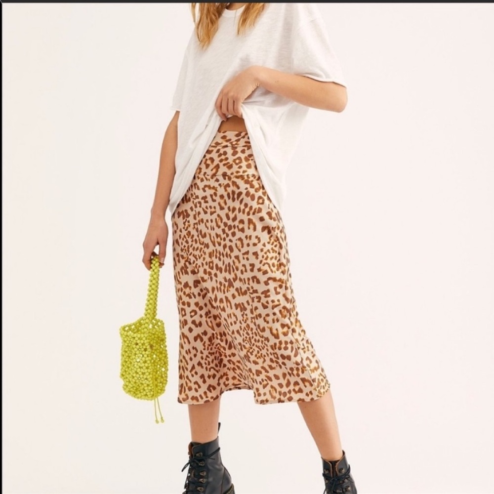 FREE PEOPLE Normani Bias Midi Skirt Brown Leopard